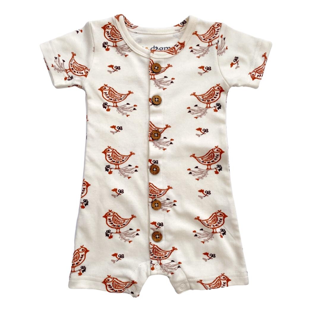 GOTS Certified Organic Cotton Short Sleeve Romper - Celadon Quail