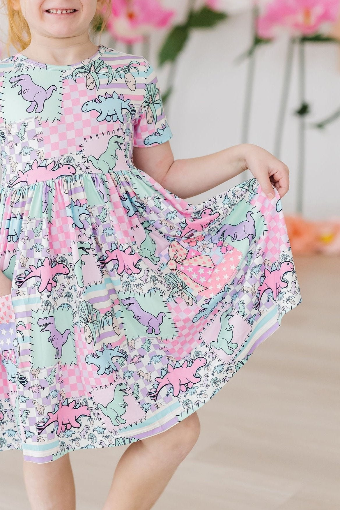 SALE Quilted Dinos S/S Pocket Twirl Dress