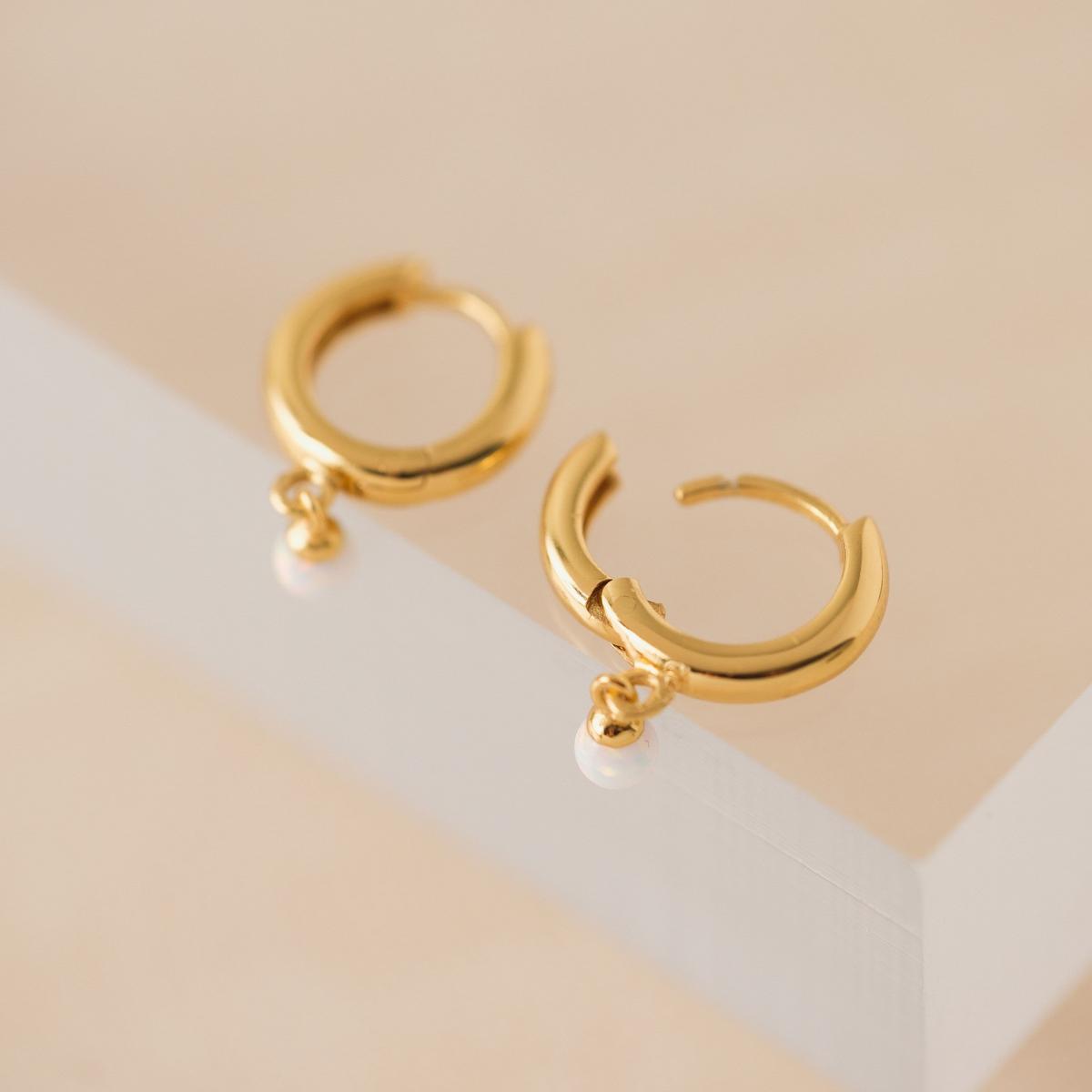 Opal 11mm Huggie Drop Hoop Earrings - White Opal