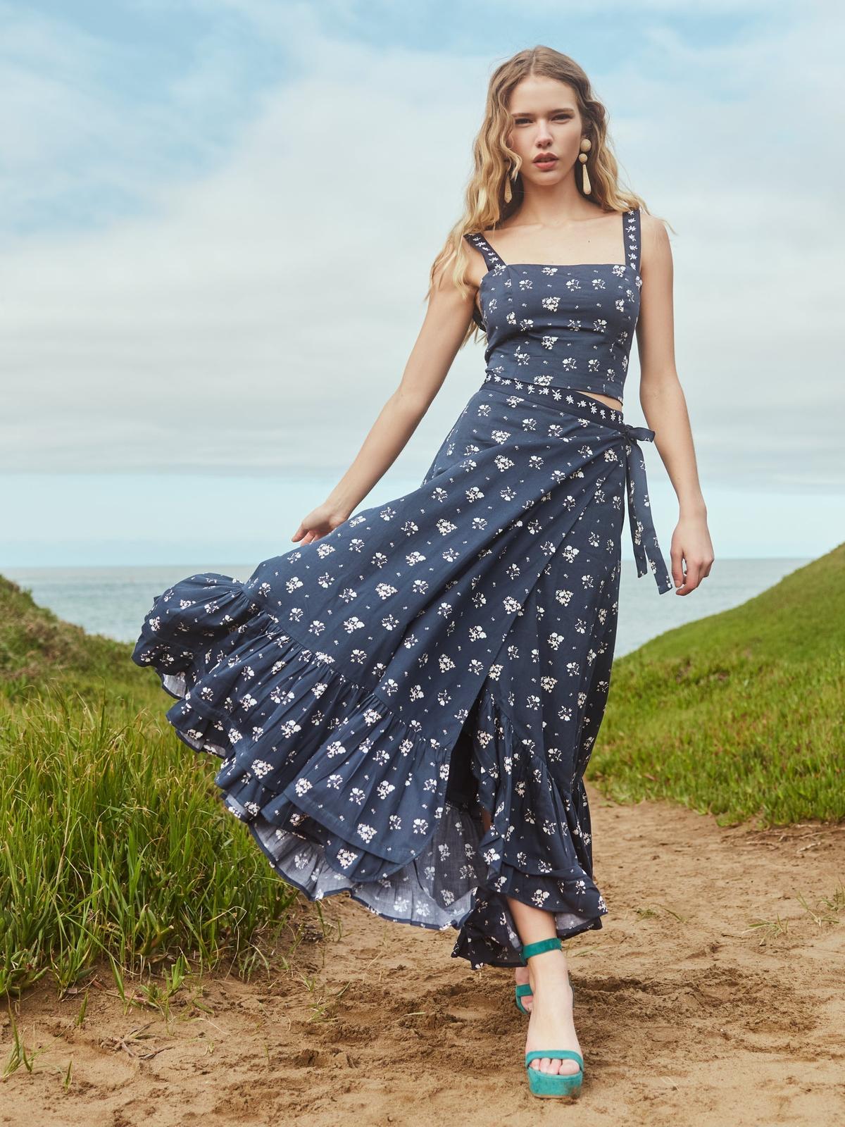 Camila Top - Dark Galaxy Blue/Alabaster Ditsy Floral