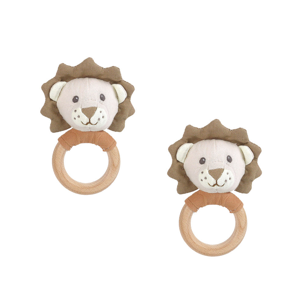 Linen Lion Wood Rattle--2pcs assortment Rattle MON AMI   