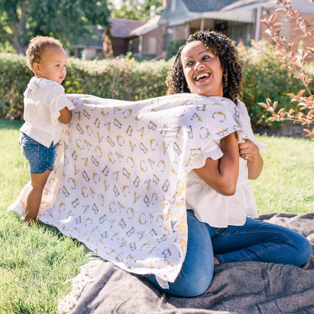 Royal Garden + Floral Alphabet Oh So Soft Snuggle Blanket Snuggle Blanket Bebe au Lait   