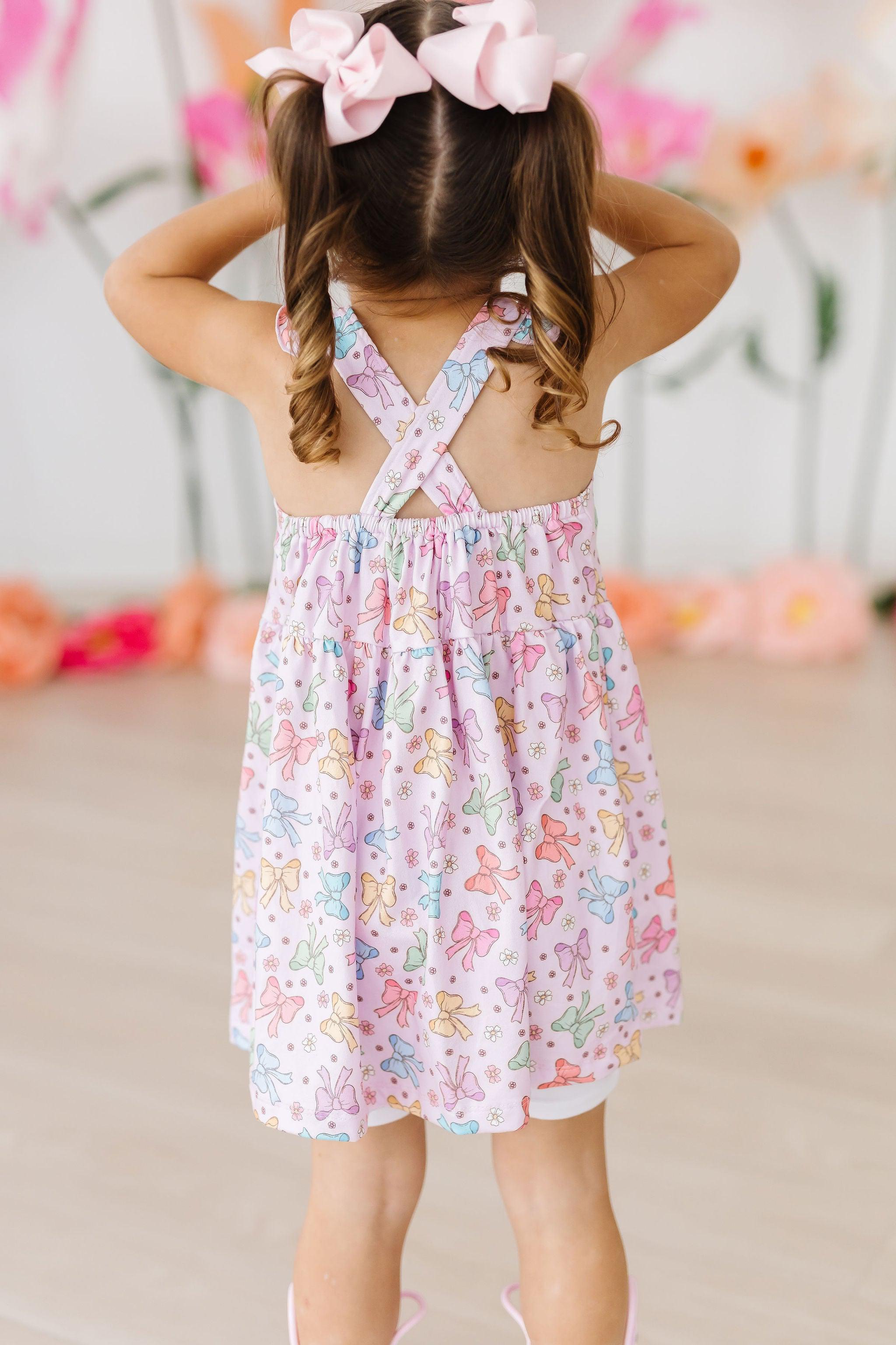 SALE Springtime Bows Ruffle Cross Back Dress