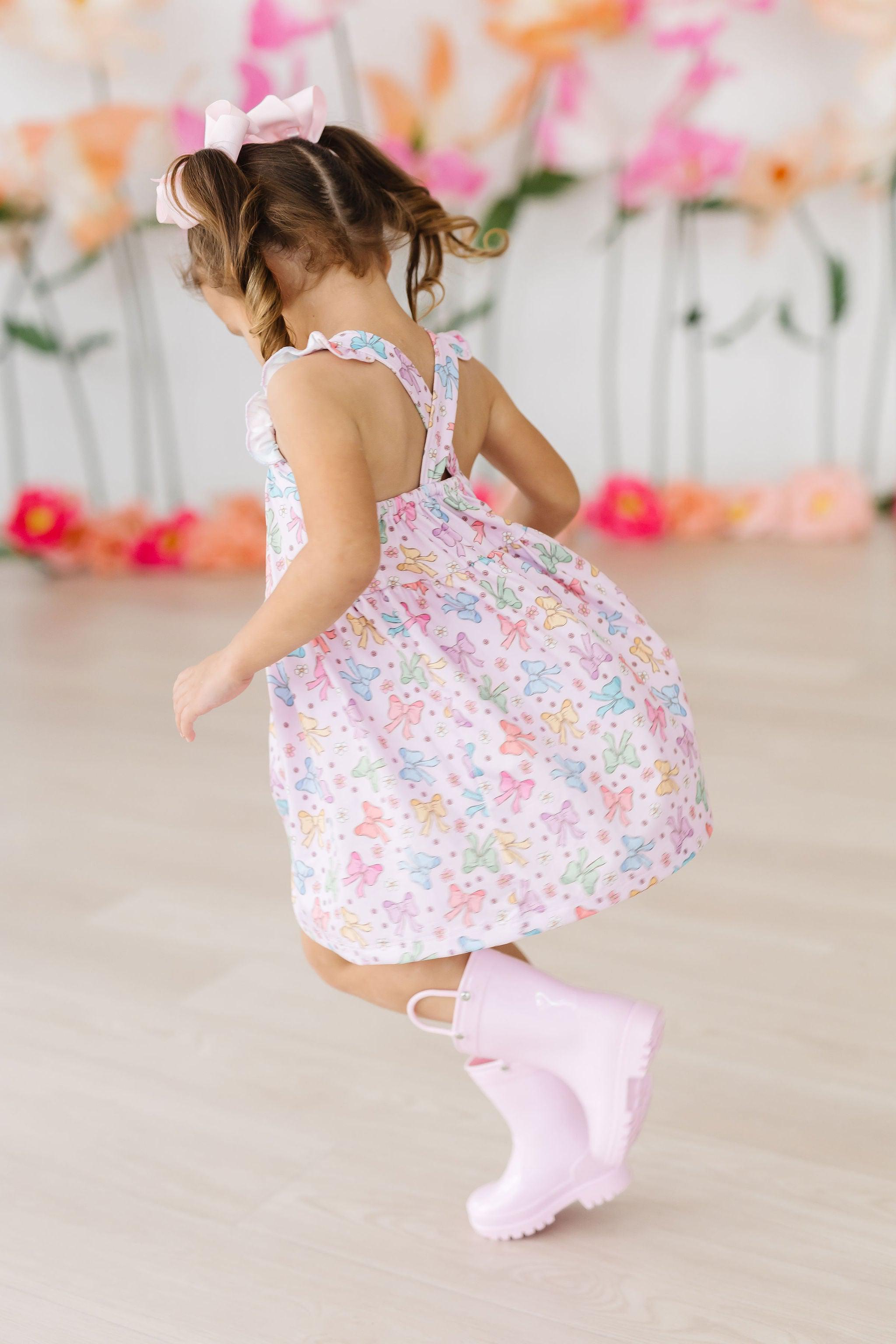 SALE Springtime Bows Ruffle Cross Back Dress