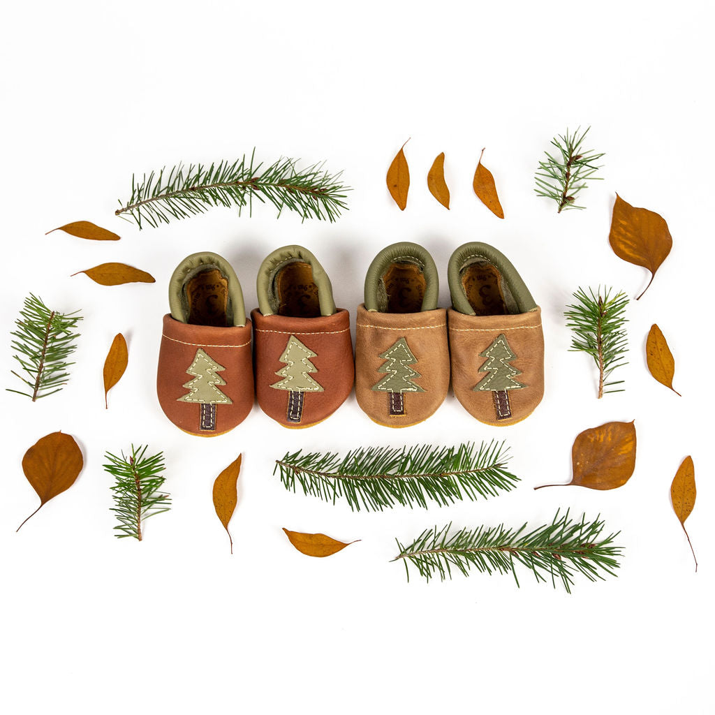 Chestnut & Wood Pine Fir Trees Leather Shoes  Baby and Toddler Baby Shoes Starry Knight Design   