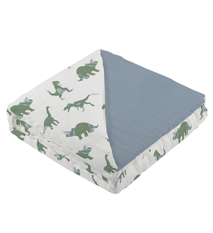 Granite Green Dinosaurs and Blue Fog Cotton Newcastle Blanket