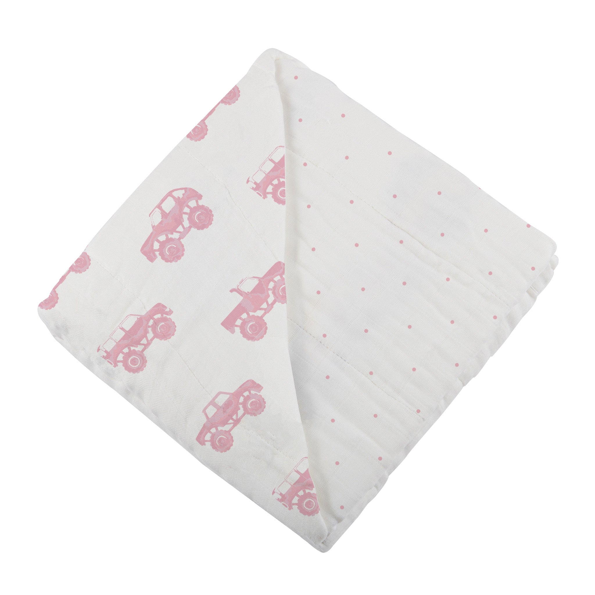Pink Monster Trucks & Pink Polka Dot Bamboo Newcastle Blanket