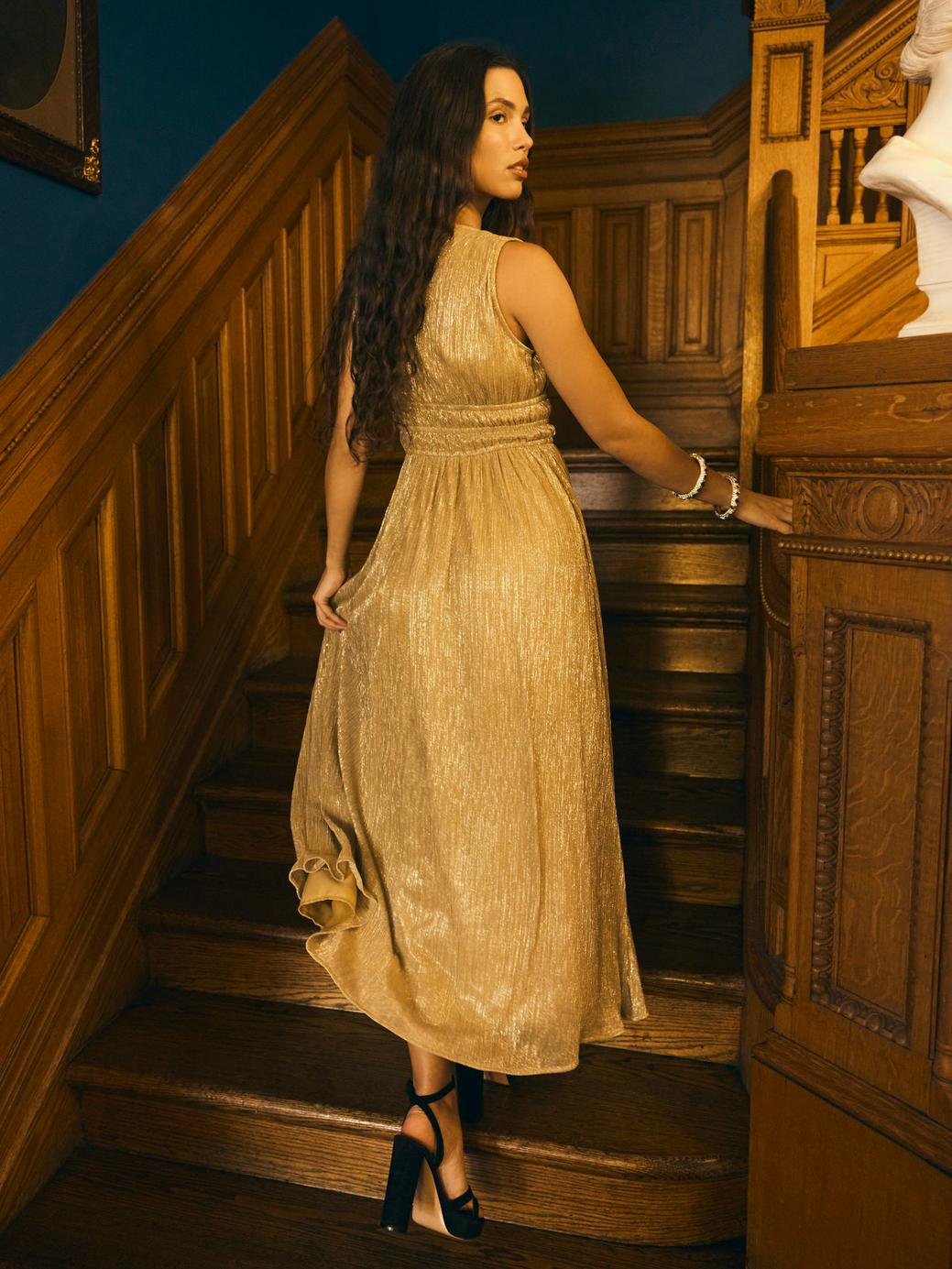 Estelle Dress - Gold Shimmer Crinkle
