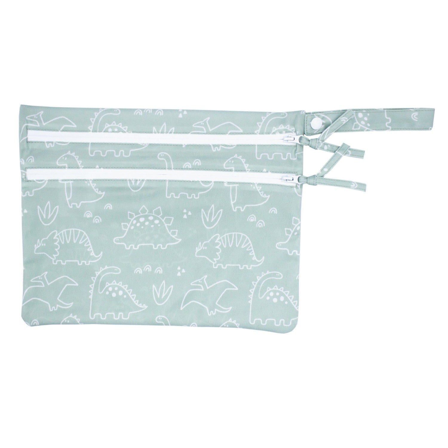 Dino Friends - Sage - Waterproof Wet Bag (For mealtime, on-the-go, and more!)  BapronBaby   