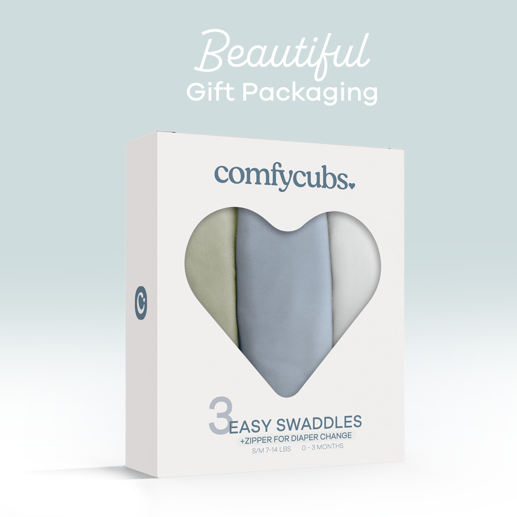 Easy Swaddle Blankets with Zipper by Comfy Cubs - Stone, Pacific Blue, Sage
