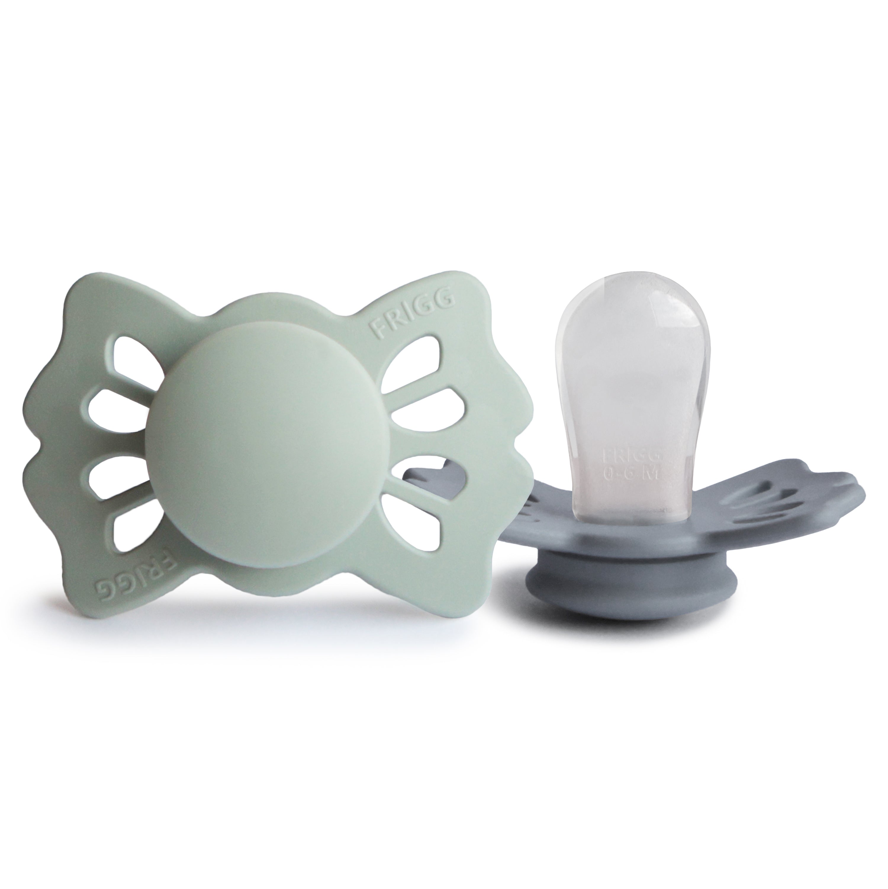 FRIGG Lucky Symmetrical Silicone Pacifier 2-Pack (0-6 Months) FRIGG PACIFIERS Mushie Sage/Great Gray  