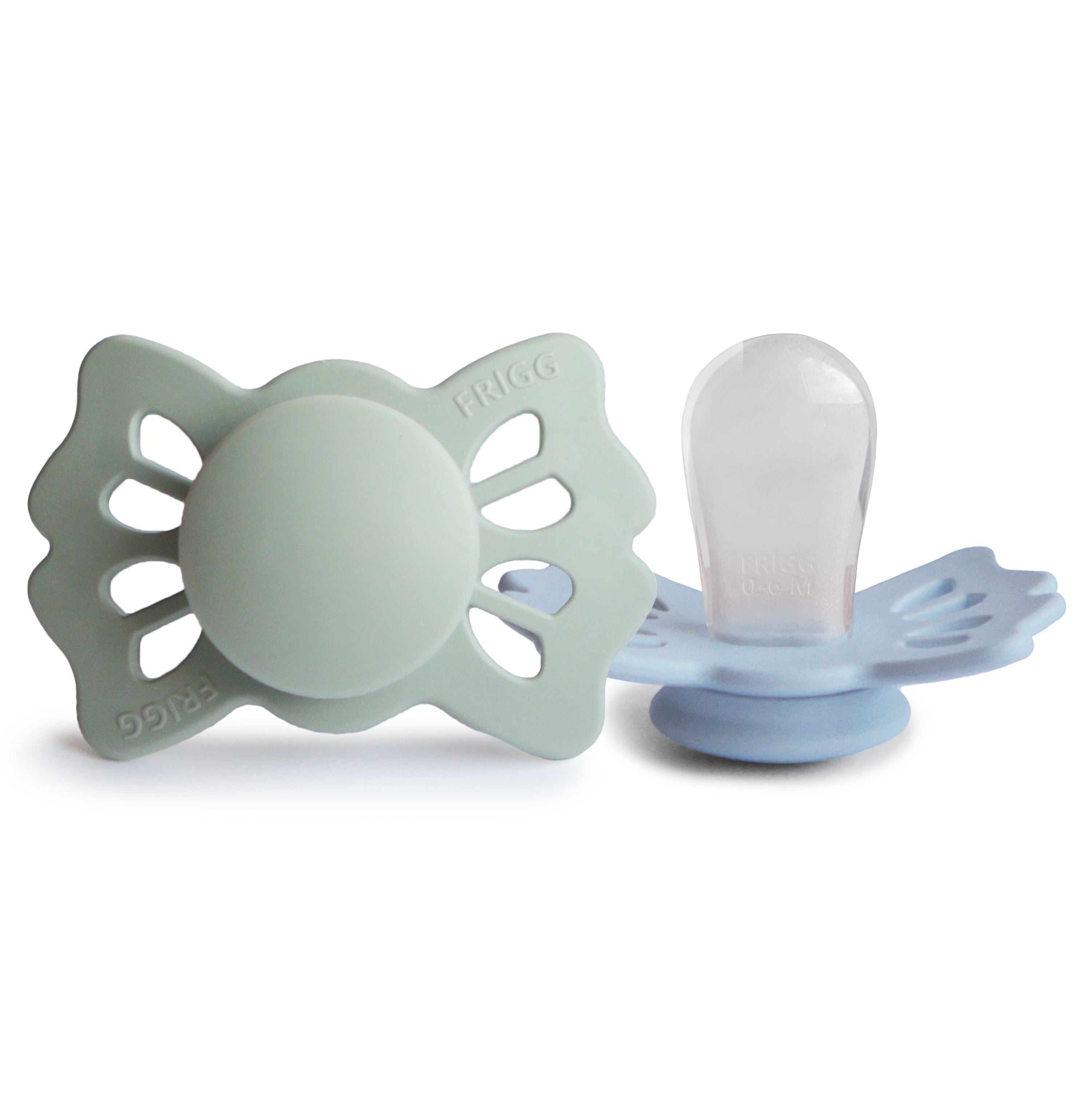 FRIGG Lucky Symmetrical Silicone Pacifier 2-Pack (0-6 Months) FRIGG PACIFIERS Mushie Sage/Powder Blue  