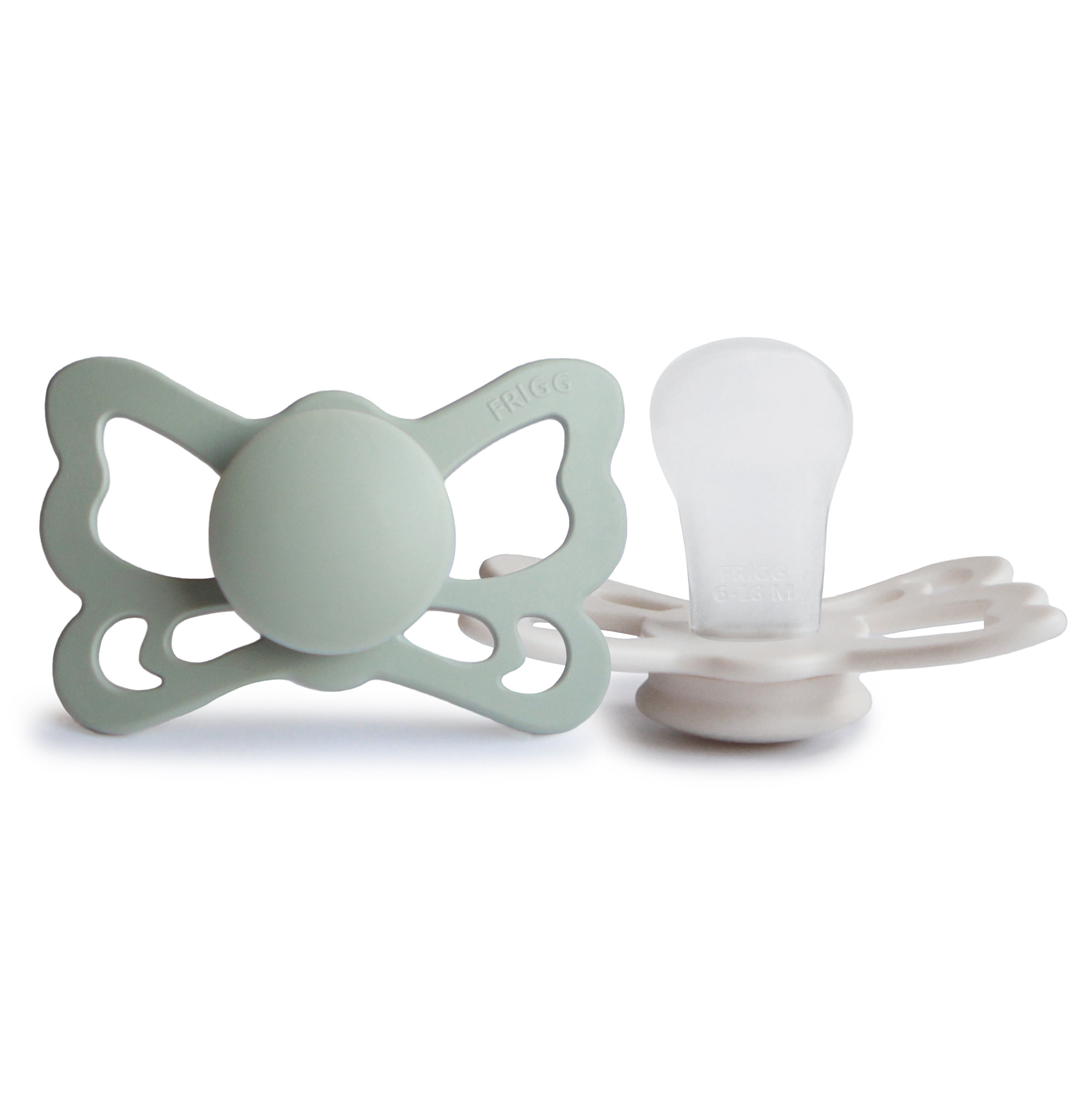 FRIGG Butterfly Anatomical Silicone Pacifier 2-Pack (6-18 Months) SILICONE FRIGG PACIFIERS Mushie Sage/Silver Gray  