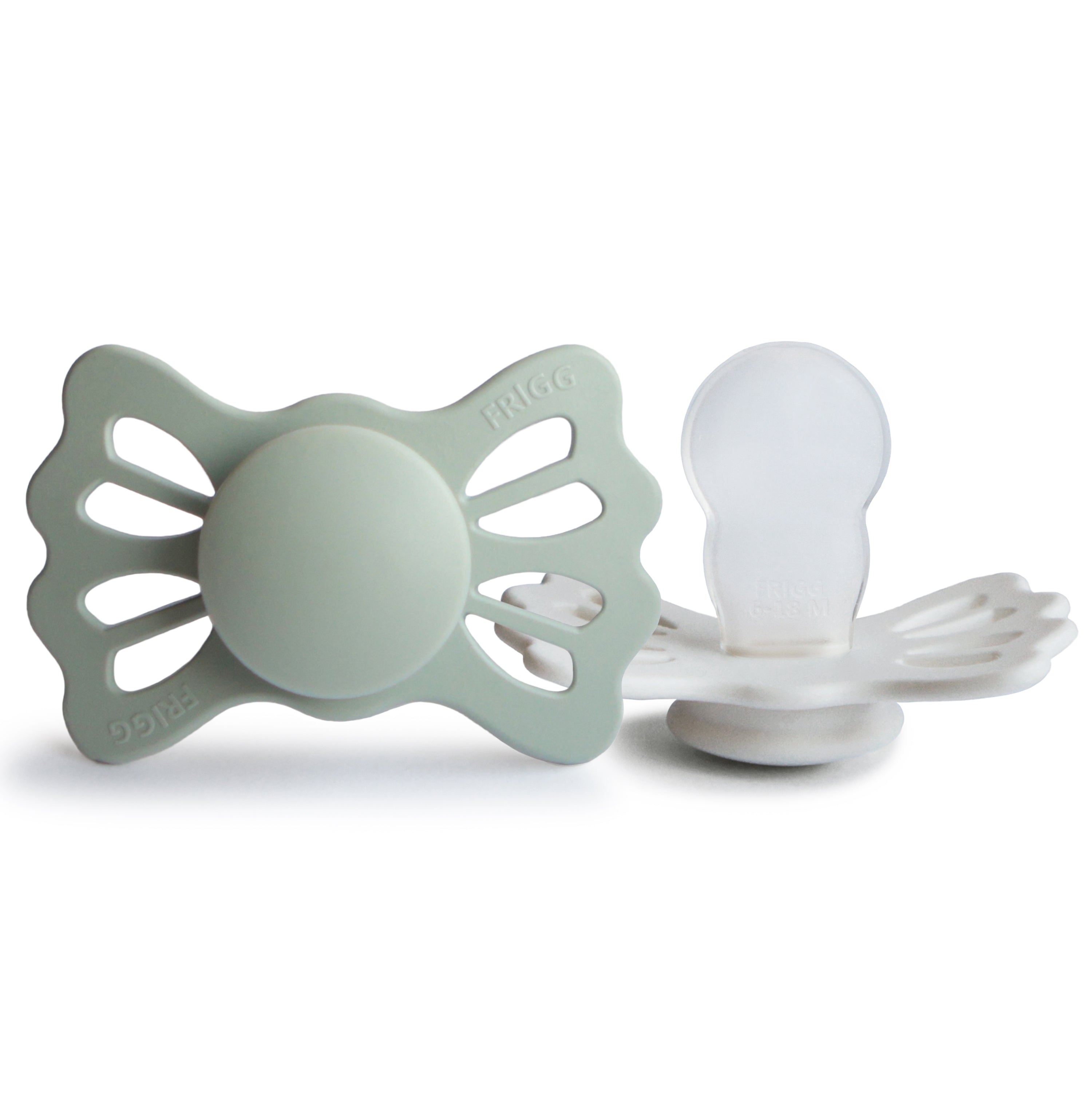 FRIGG Lucky Symmetrical Silicone Pacifier 2-Pack (6-18 Months) FRIGG PACIFIERS Mushie Sage/Silver Gray  