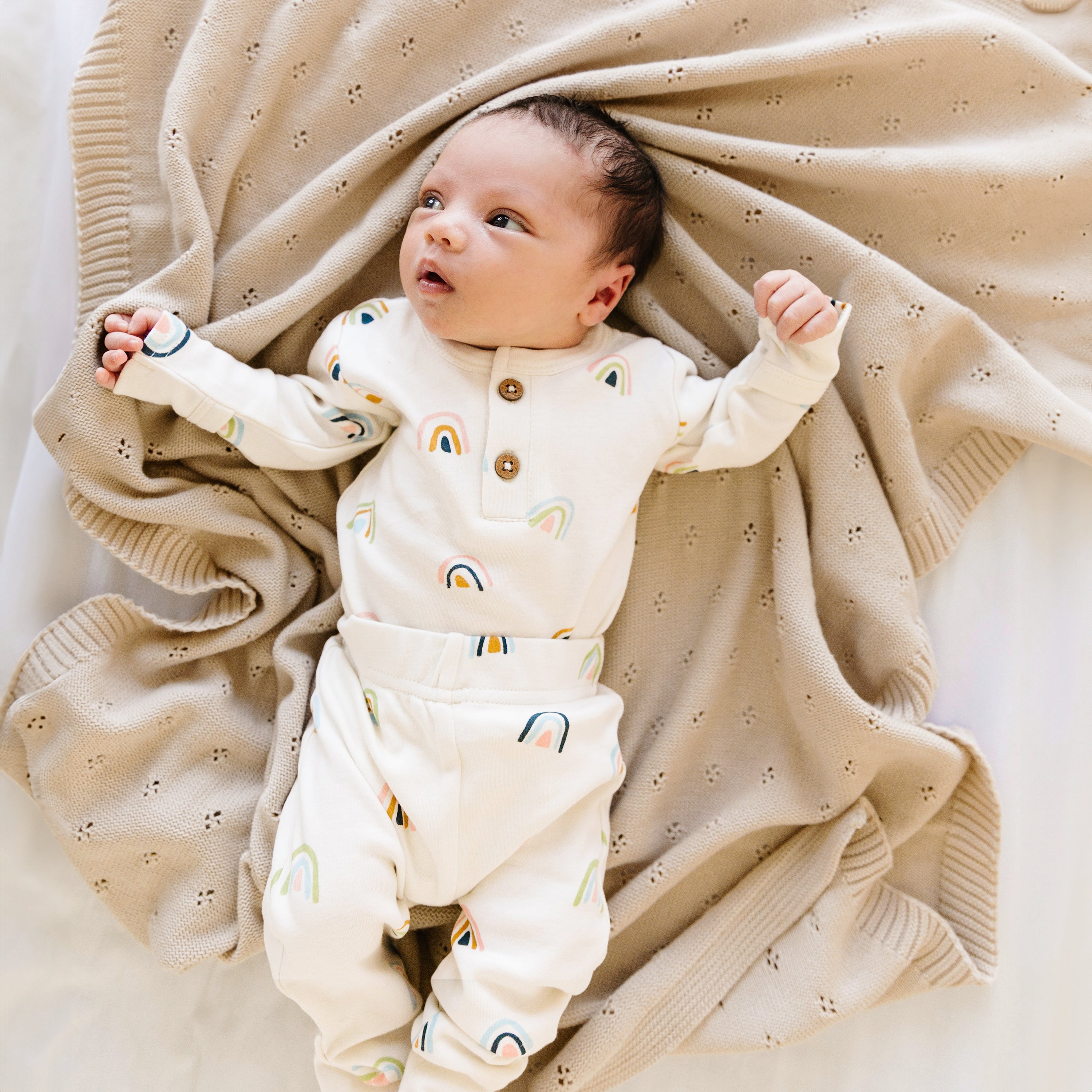 Organic Cotton Pointelle Baby Knit Blanket - Sand