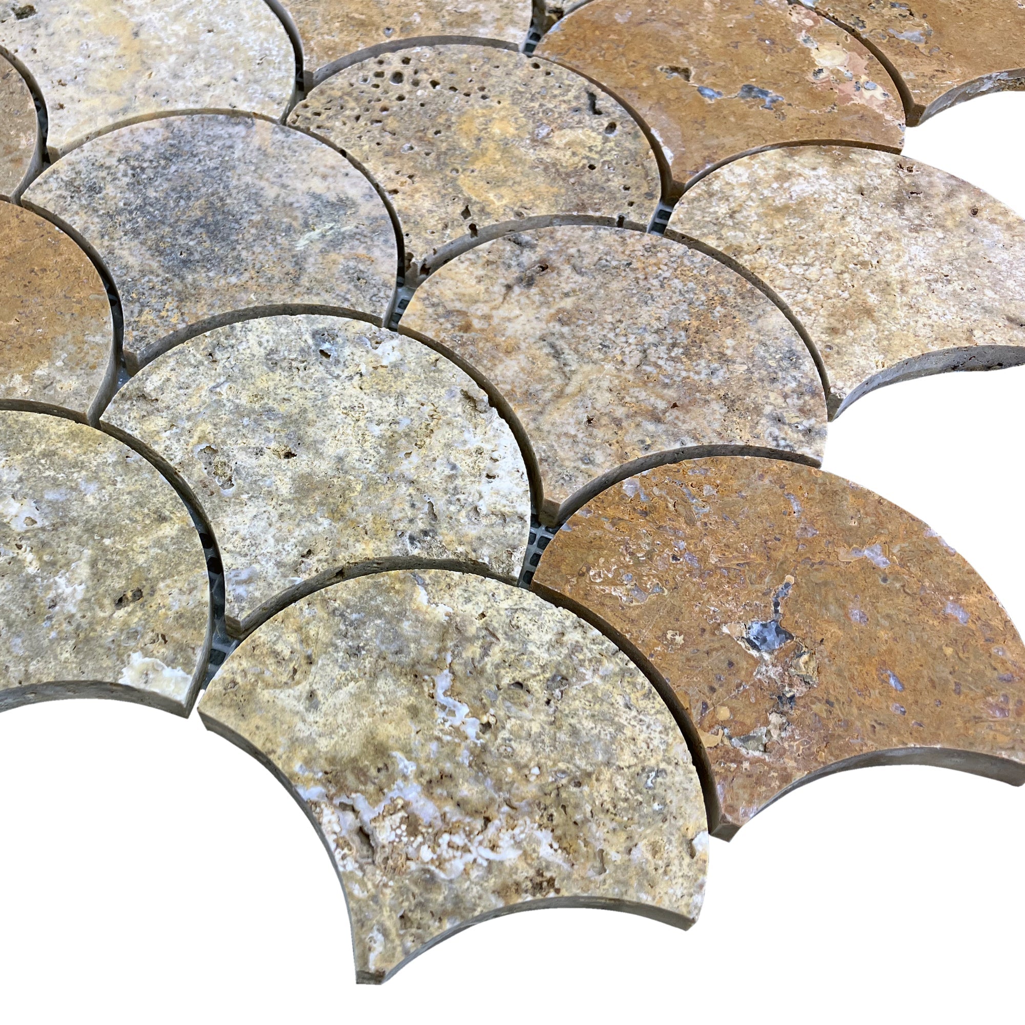 Scabos Travertine Marble Laguna on 12" x 12" Mesh Mosaic Tile - Belair Collection