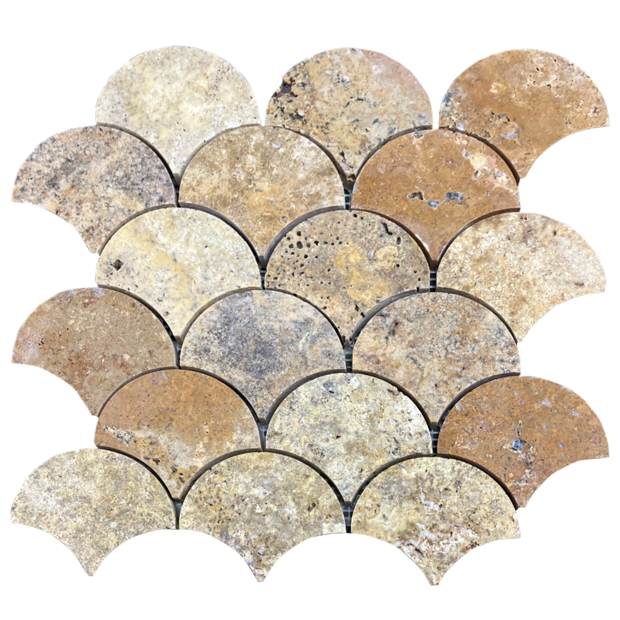 Scabos Travertine Marble Laguna on 12" x 12" Mesh Mosaic Tile - Belair Collection