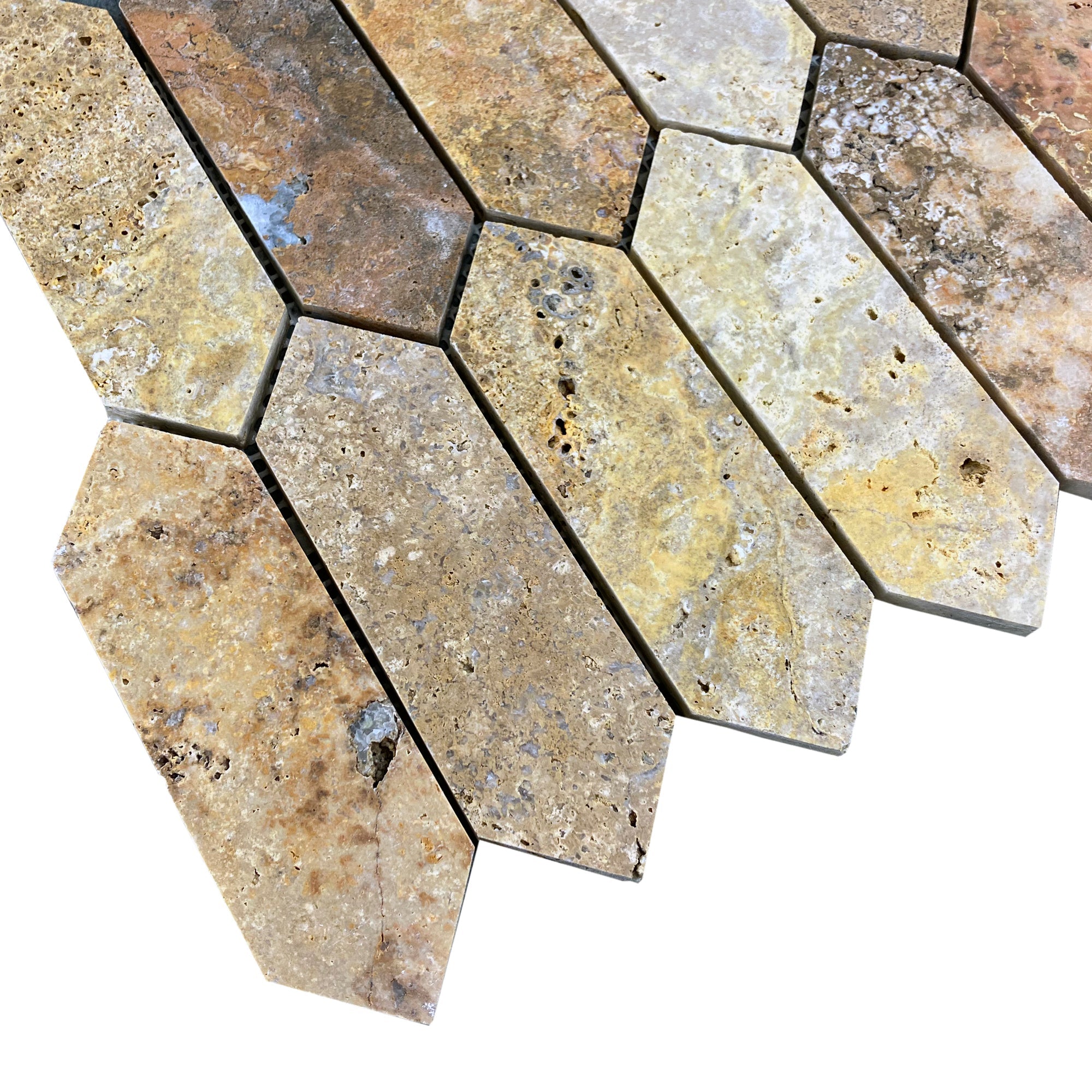 Scabos Travertine Strada Design on 12" x 12" Mesh Mosaic Tile - Belair Collection