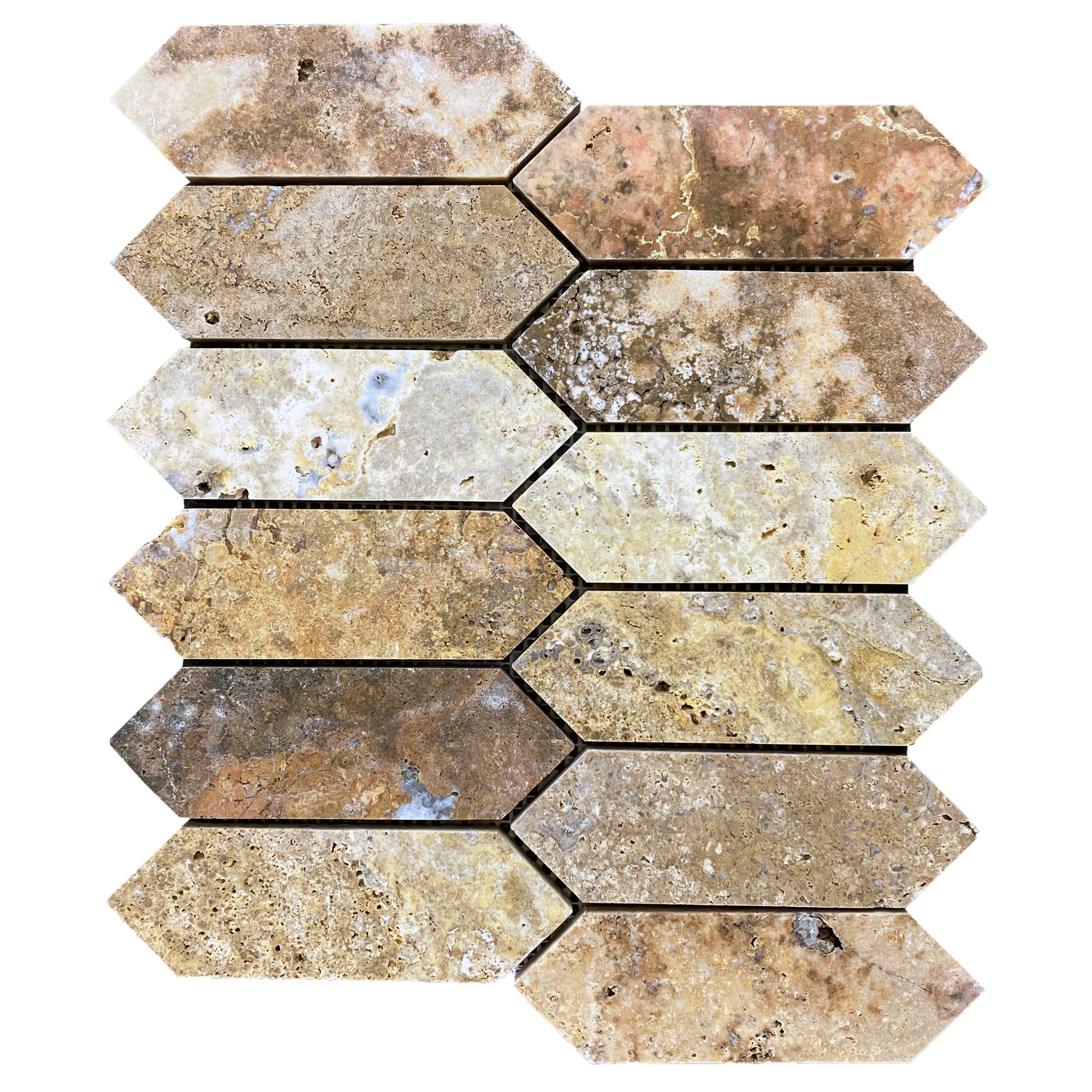Scabos Travertine Strada Design on 12" x 12" Mesh Mosaic Tile - Belair Collection