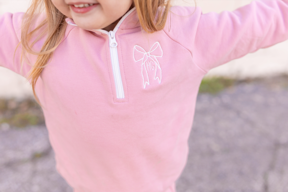 Custom Embroidered Organic Cotton Quarter Zip Set - Pink