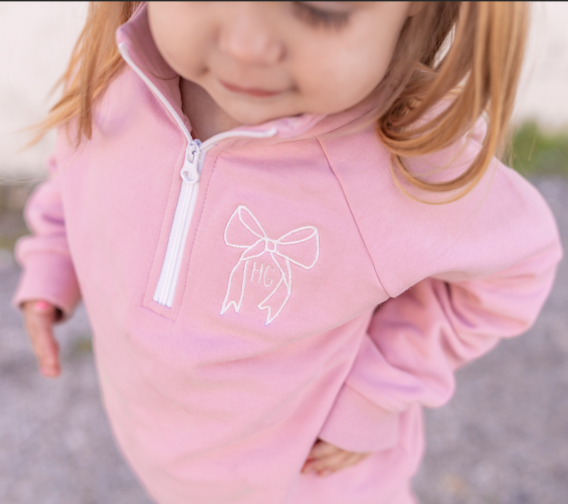 Custom Embroidered Organic Cotton Quarter Zip Set - Pink