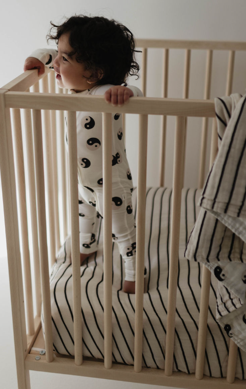 Muslin Crib Sheet | Grey & Black Stripe