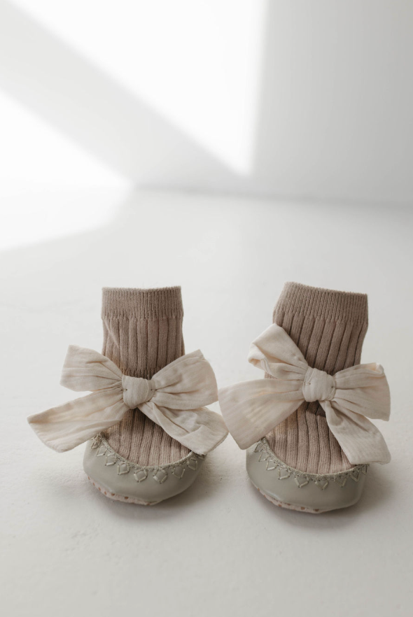 Ballerina Slipper Socks Baby clothing forever french baby Taupe Small 0-3 Months 