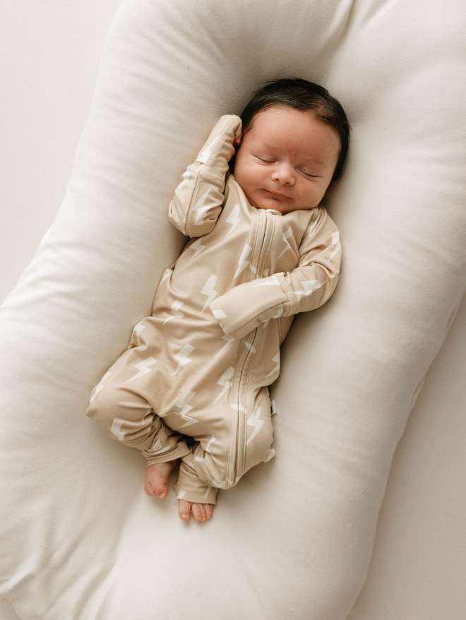 Bamboo Zip Pajamas | Tan & Cream Lightning Bolt