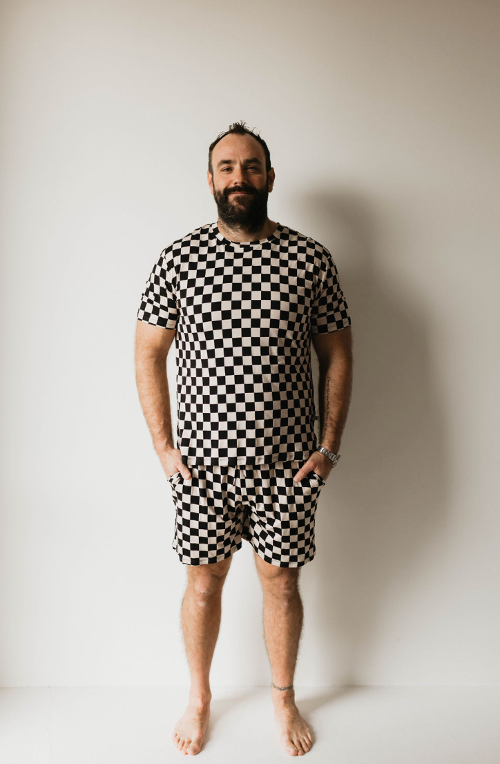 Adult Bamboo Short Pajamas | Black Checkerboard Clothing forever french baby   