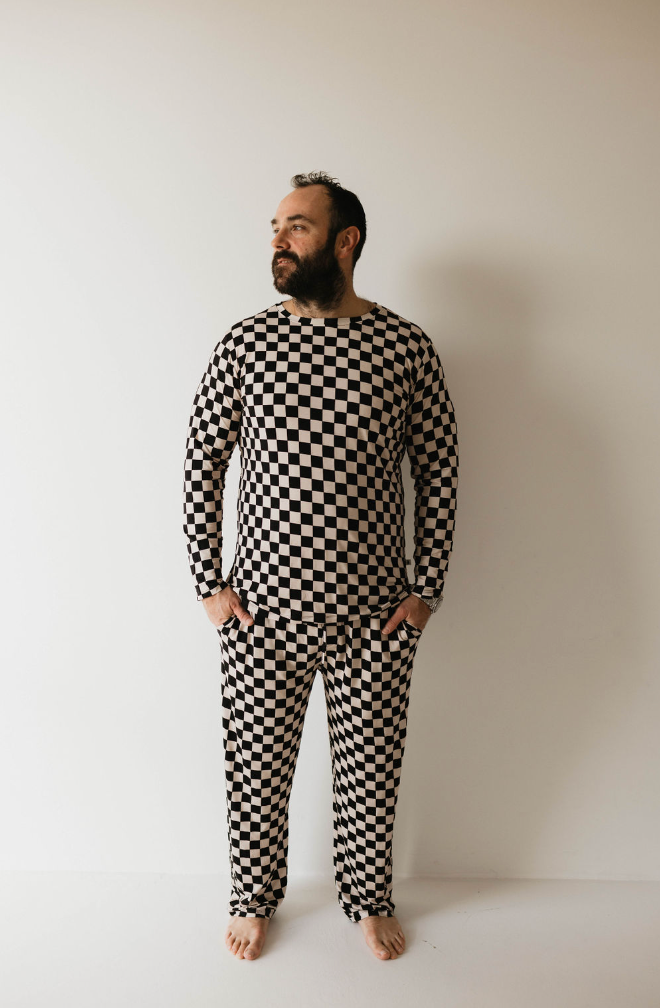 Adult Bamboo Pajamas | Black & White Checkerboard Clothing forever french baby   