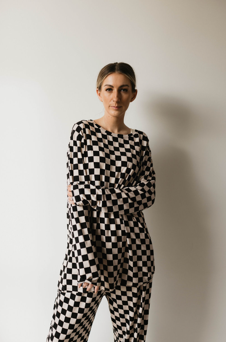 Adult Bamboo Pajamas | Black & White Checkerboard Clothing forever french baby   