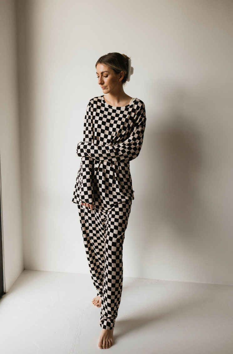 Adult Bamboo Pajamas | Black & White Checkerboard Clothing forever french baby   