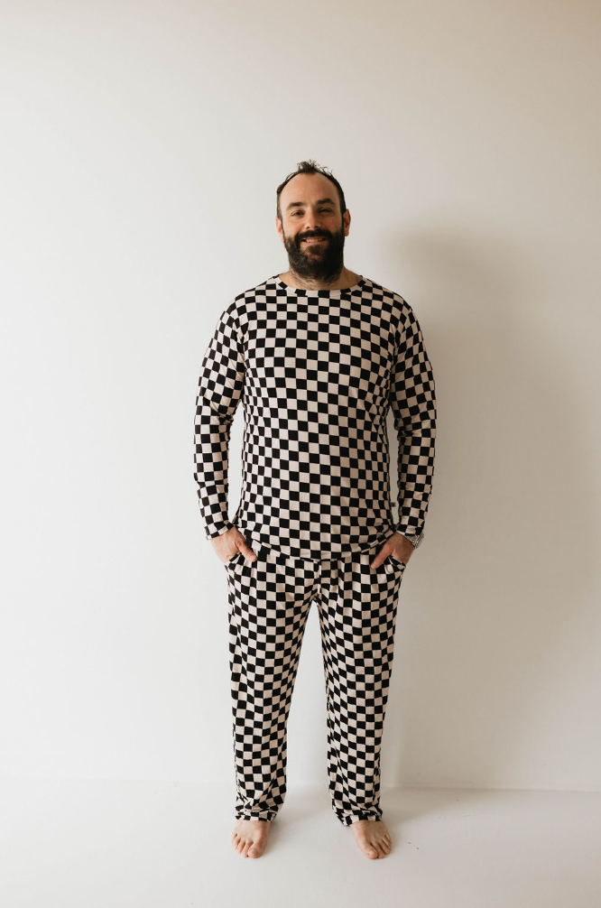 Adult Bamboo Pajamas | Black & White Checkerboard Clothing forever french baby   