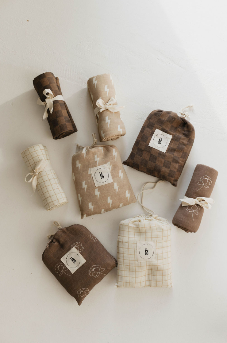 Muslin Swaddle | Faded Brown Checkerboard