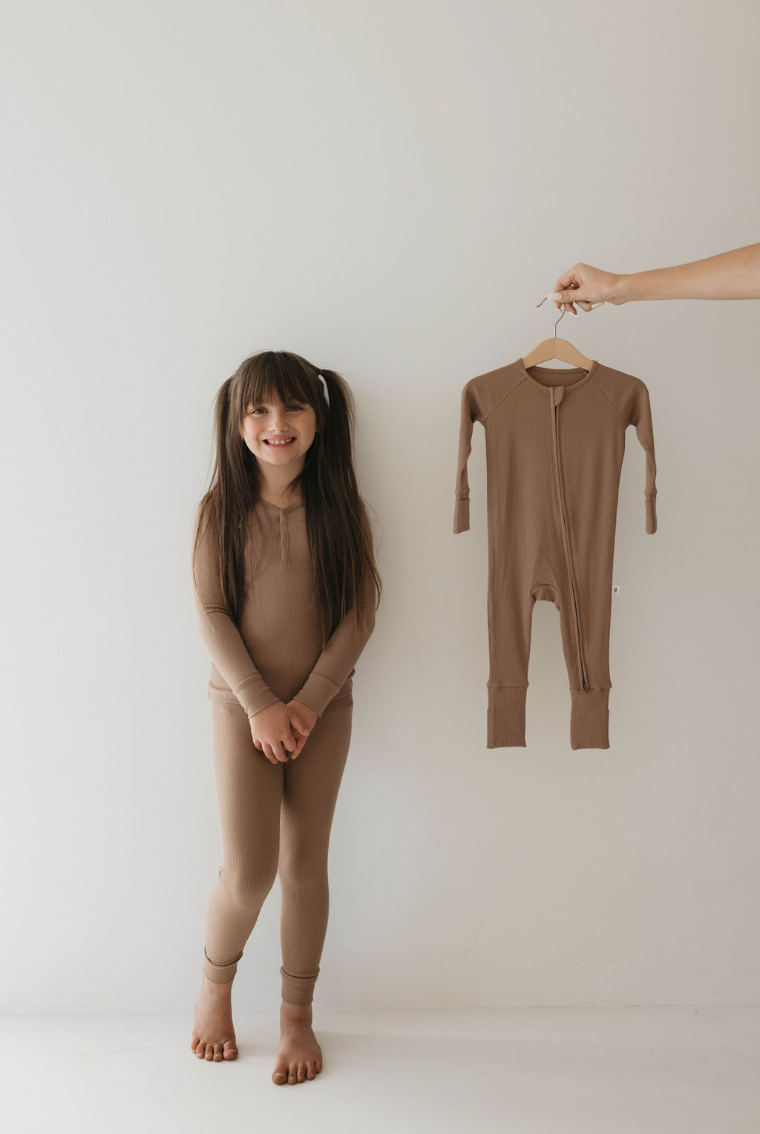 Two Piece Bamboo Pajamas | Ribbed Milk Chocolate