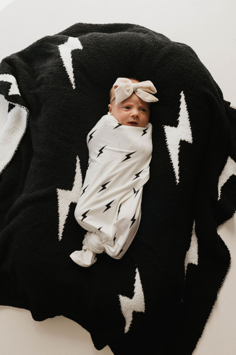 Bamboo Swaddle | White & Black Lightning Bolt