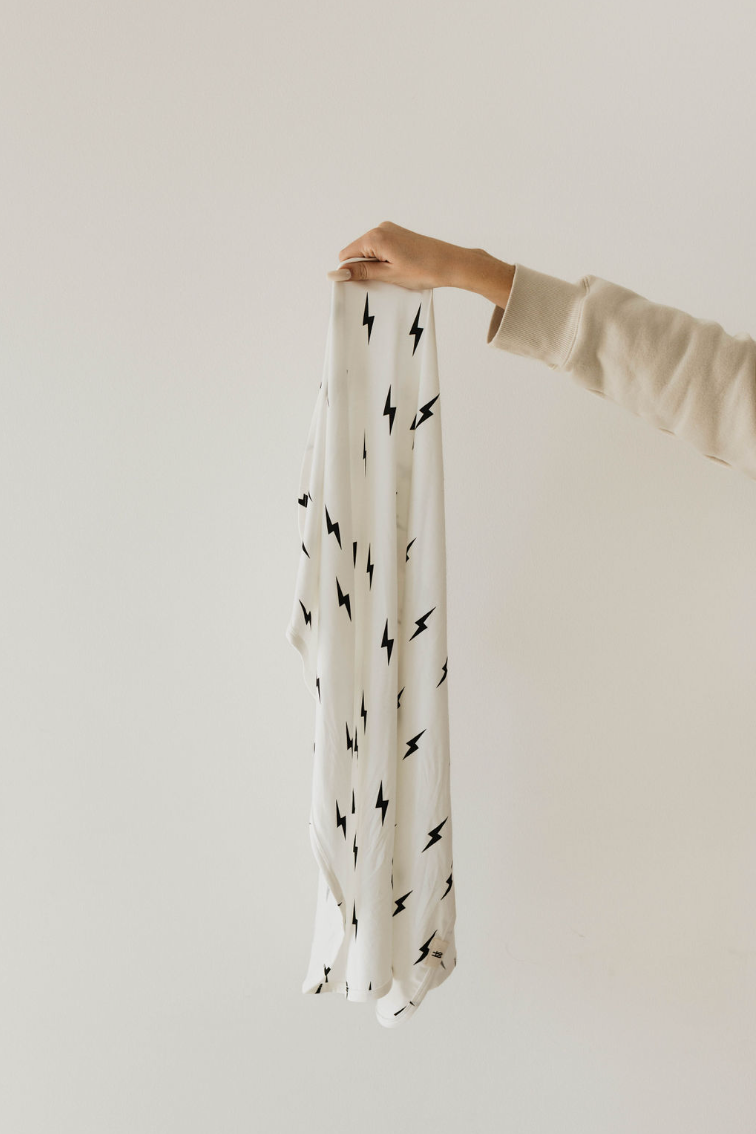 Bamboo Swaddle | White & Black Lightning Bolt