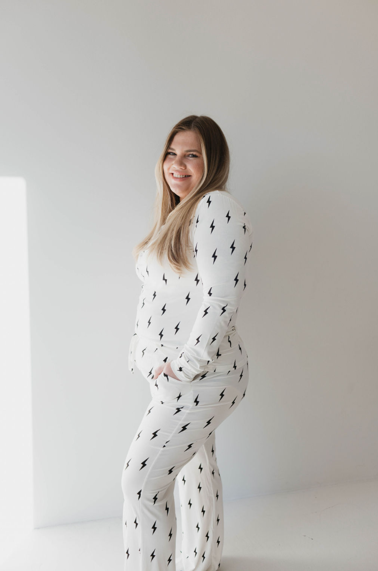 Women's Bamboo Pajamas | White & Black Lightning Bolt