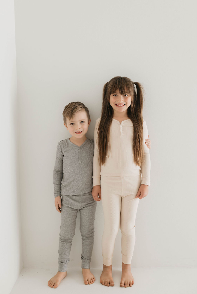 Bamboo Two Piece Pajamas | Ribbed Cream