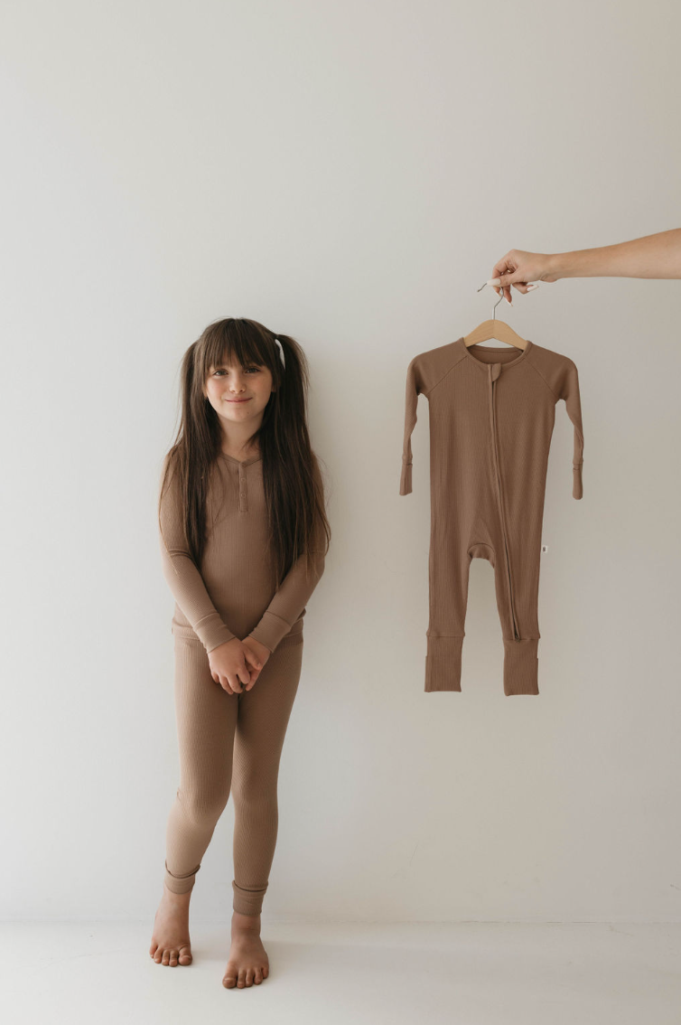 Bamboo Zip Pajamas | Ribbed Milk Chocolate