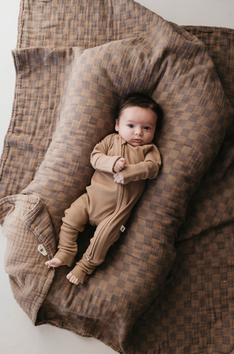 Bamboo Zip Pajamas | Ribbed Milk Chocolate