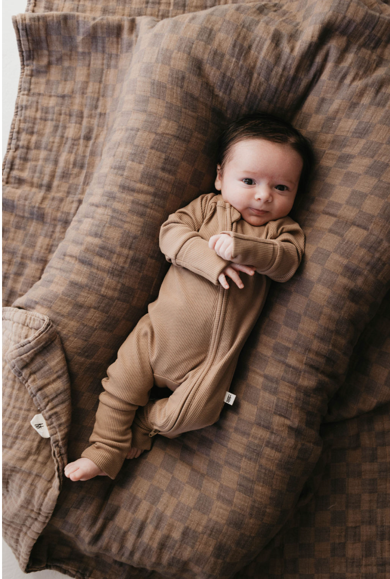 Bamboo Zip Pajamas | Ribbed Milk Chocolate