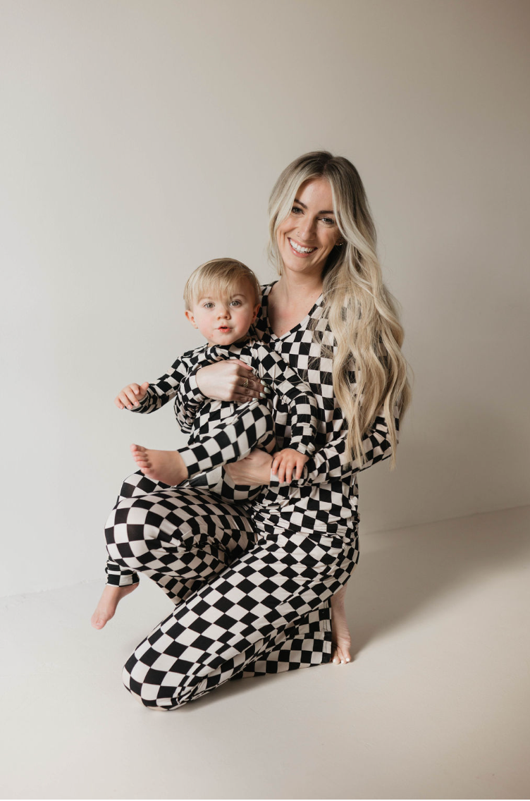 Bamboo Zip Pajamas | Black Checkerboard