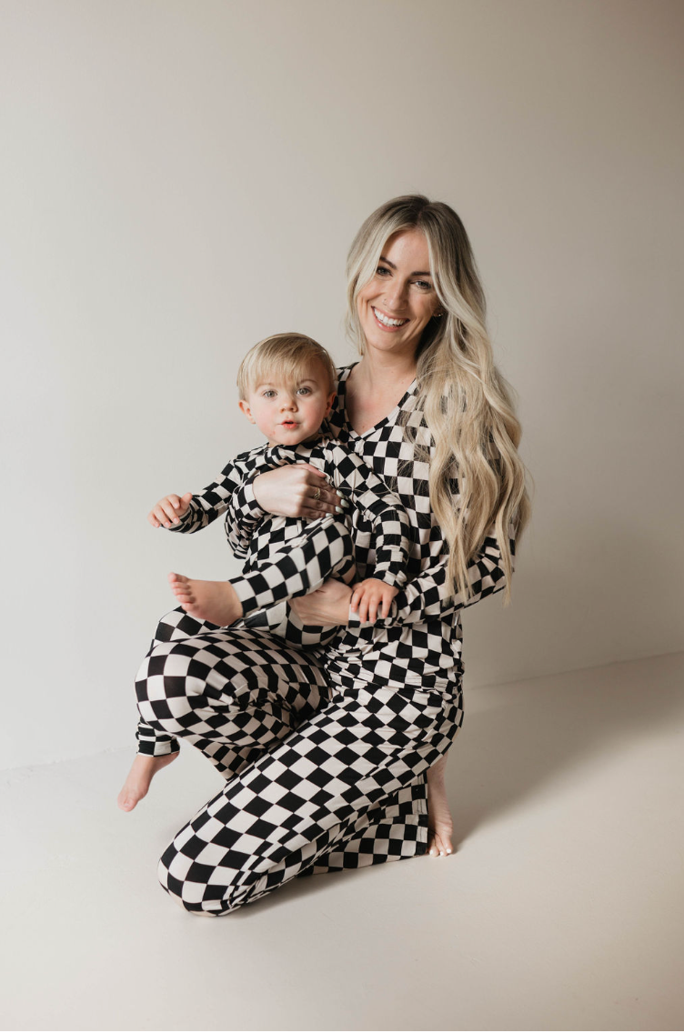 Women's Long Sleeve Bamboo Pajama | Black Checkerboard
