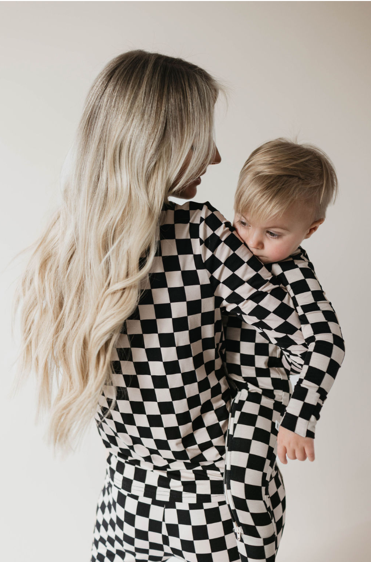 Women's Long Sleeve Bamboo Pajama | Black Checkerboard
