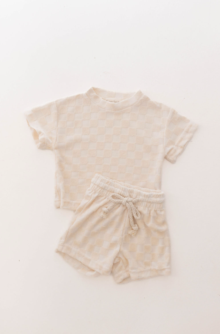 Terry Checkerboard Short Set | Cream