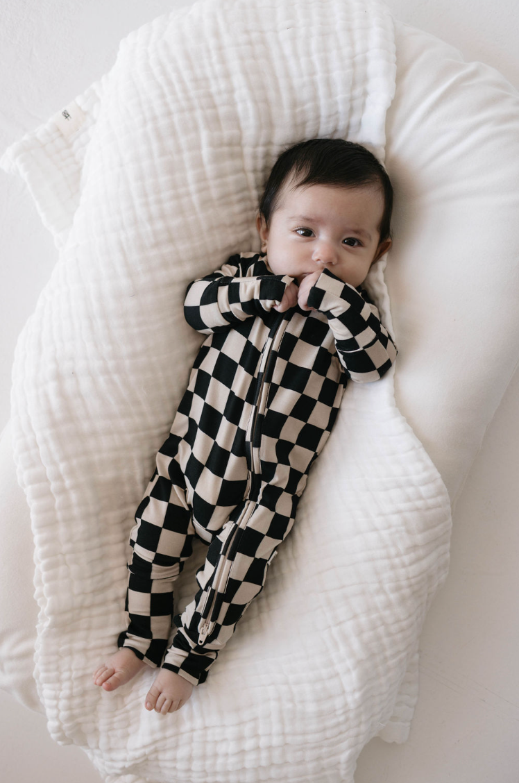 Bamboo Zip Pajamas | Black Checkerboard