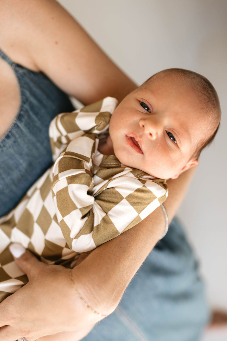 Bamboo Knotted Gown | Olive Checkerboard  forever french baby   