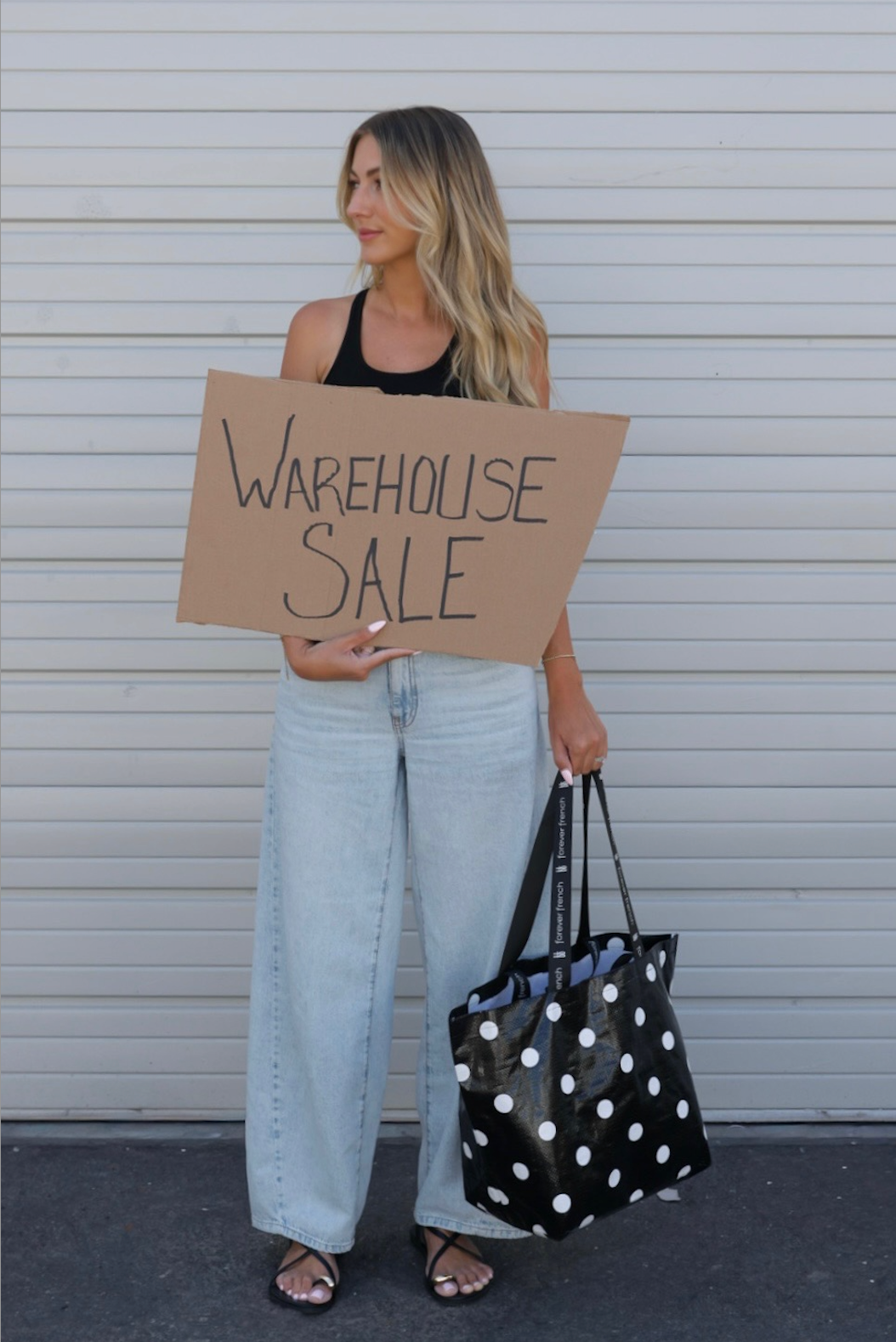 ff Warehouse Sale Tote Bag | B&W Polka Dot
