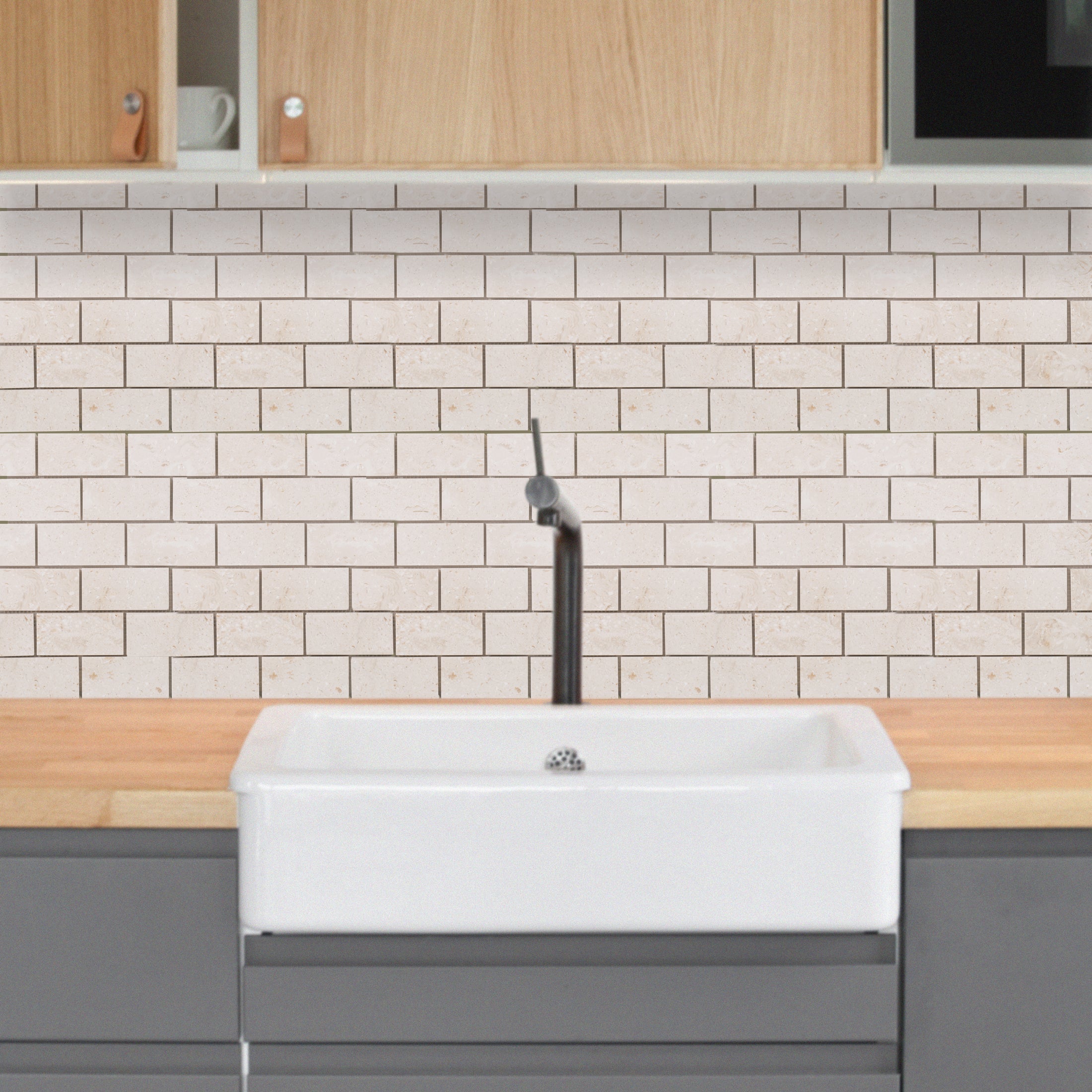 Shell Stone Limestone 2"x4" Brick Honed on 12" x 12" Mesh Mosaic Tile - Belair Collection